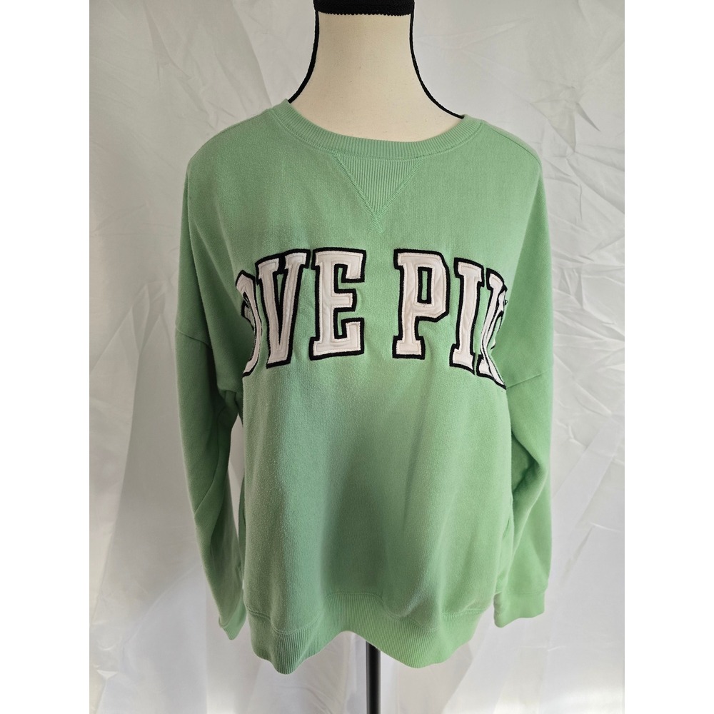 PINK by Victoria's Secret Green "LOVE PINK"‎ Graphic Crewneck Sweatshirt Women L